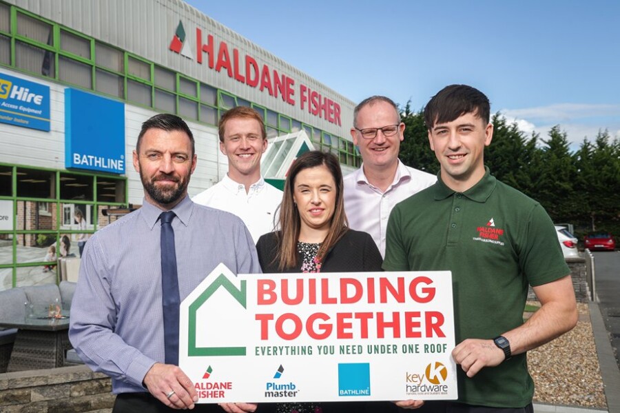 Colly Johnston, Paul Lyons, Tania McShane, Paul Friar and Glenn McKeown at Newry’s Building Together launch in August 2023