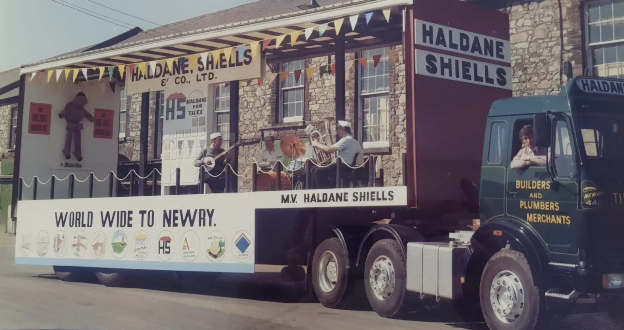 Haldane Shiells display lorry carrying the words World Wide to Newry, from the Haldane Group archive